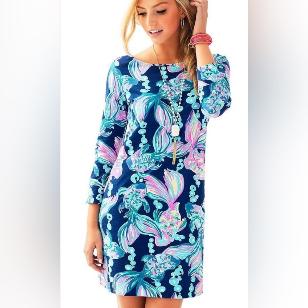 Lilly Pulitzer Marlowe Dress Going Coastal Koi Fish Tru Blue Size S